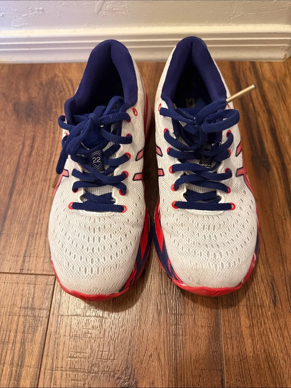 Asics Kids White Navy and Red Performance Sneakers